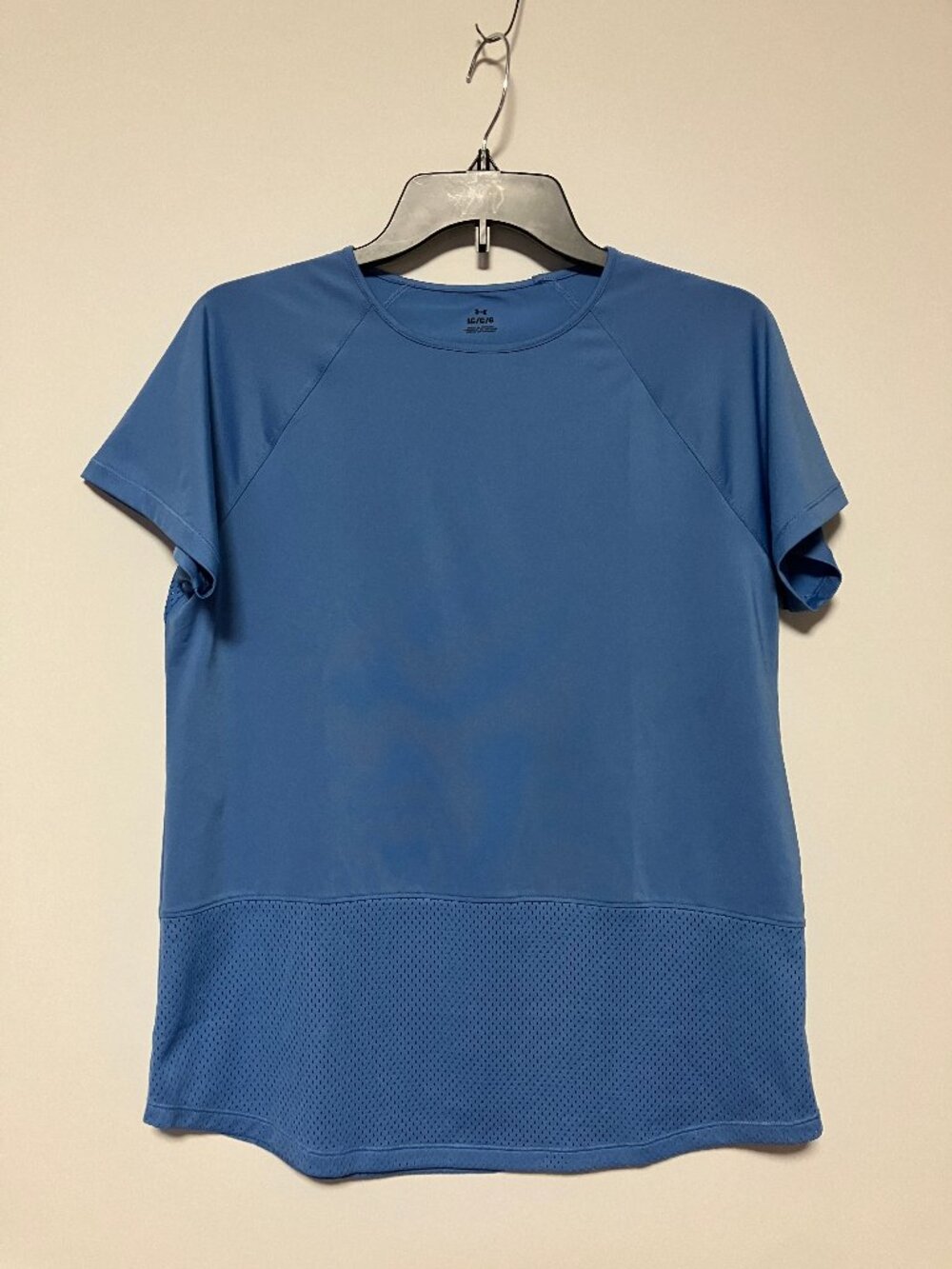 Under Armour Blue Short Sleeve Mesh Panel Trim Hem Athletic Top Shirt Size Large